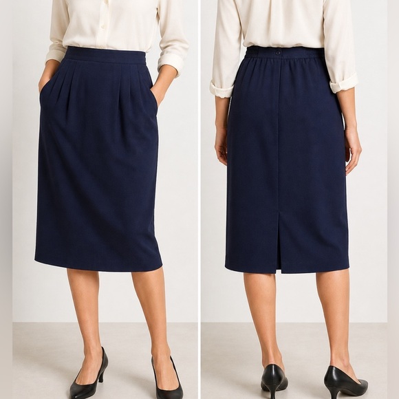 Sag Harbor Dresses & Skirts - Vintage Sag Harbor Navy Blue Midi Skirt Elastic Waist size 8